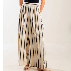 Free Market Striped Wide-Leg Pleated Pants Sz L Classic Trouser Preppy Academia